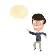 cartoon happy man pointing with thought bubble N9