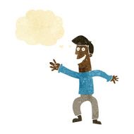 cartoon happy man dancing with thought bubble N8