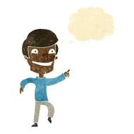 cartoon happy man pointing with thought bubble N10