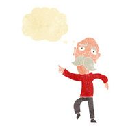 cartoon sad old man pointing with thought bubble N2