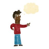 cartoon curious man pointing with thought bubble N2