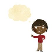 cartoon boy pointing with thought bubble N5