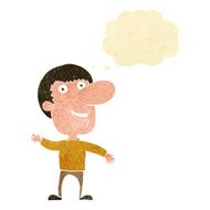 cartoon waving man with thought bubble N4