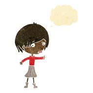 cartoon woman raising eyebrow with thought bubble N3