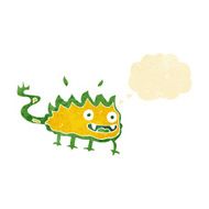 cartoon little fire demon with thought bubble N3