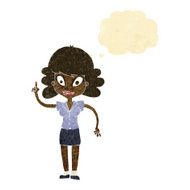 cartoon happy woman with idea thought bubble
