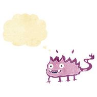 cartoon little fire demon with thought bubble N5