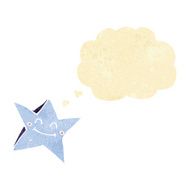 cartoon happy star character with thought bubble