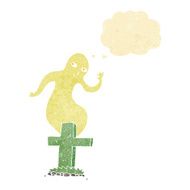 cartoon ghost rising from grave with thought bubble N2
