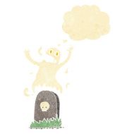 cartoon ghost rising from grave with thought bubble N4