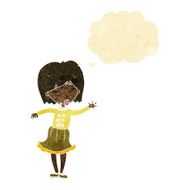 cartoon waving woman with thought bubble N4