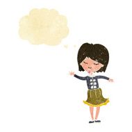 cartoon waving woman with thought bubble N5