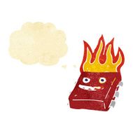 cartoon red hot computer chip with thought bubble