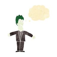 cartoon vampire man with thought bubble N9