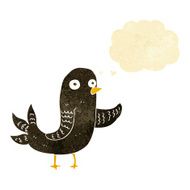 cartoon waving bird with thought bubble