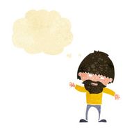 cartoon happy bearded man waving with thought bubble N2