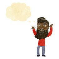 cartoon bearded man waving arms with thought bubble