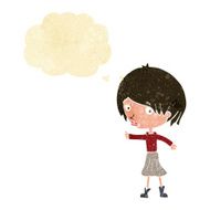 cartoon woman raising eyebrow with thought bubble N4