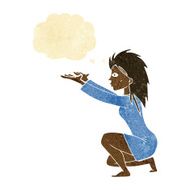 cartoon woman casting spell with thought bubble