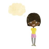 cartoon friendly woman with thought bubble N10