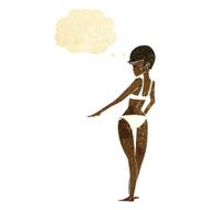 cartoon woman in bikini with thought bubble N7