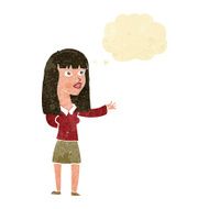 cartoon woman gesturing to show something with thought bubble N4