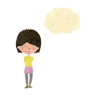 cartoon friendly woman with thought bubble N11