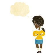 cartoon shy woman with thought bubble N6
