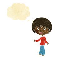 cartoon woman thinking with thought bubble N2