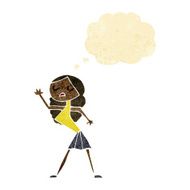 cartoon woman dancing with thought bubble N3