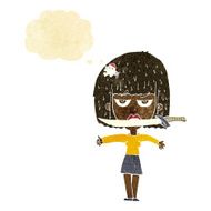 cartoon woman with knife between teeth thought bubble N3