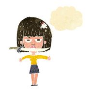 cartoon woman with knife between teeth thought bubble N4