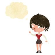 cartoon waving woman with thought bubble N7