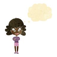 cartoon happy woman with folded arms thought bubble N3