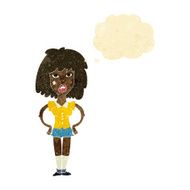 cartoon woman been in fight with thought bubble