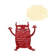 cartoon little monster with thought bubble N3