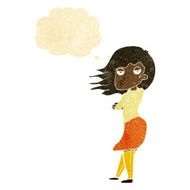 cartoon woman making photo face with thought bubble