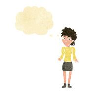 cartoon woman shrugging shoulders with thought bubble N46