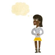 cartoon woman waiting with thought bubble N2