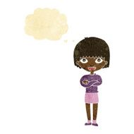 cartoon woman with folded arms thought bubble N5