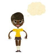 cartoon woman looking annoyed with thought bubble