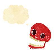 cartoon spooky skull with thought bubble N22