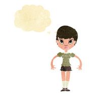 cartoon woman looking annoyed with thought bubble N2