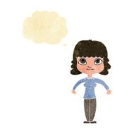 cartoon woman shrugging shoulders with thought bubble N48