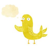 cartoon waving bird with thought bubble N2