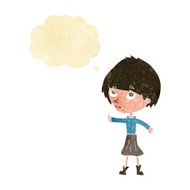 cartoon woman giving thumbs up symbol with thought bubble N7