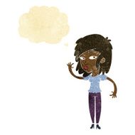 cartoon pretty woman waving with thought bubble N9