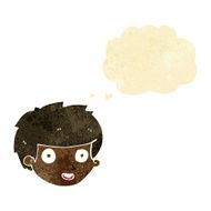 cartoon happy boy&#039;s face with thought bubble N3