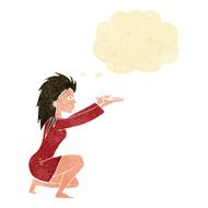 cartoon womn casting spel with thought bubble
