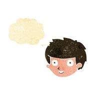 cartoon happy boy&#039;s face with thought bubble N4